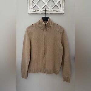 Lauren Ralph Lauren Full Zip Cotton Knit Cardigan Sweater In Tan Size XL